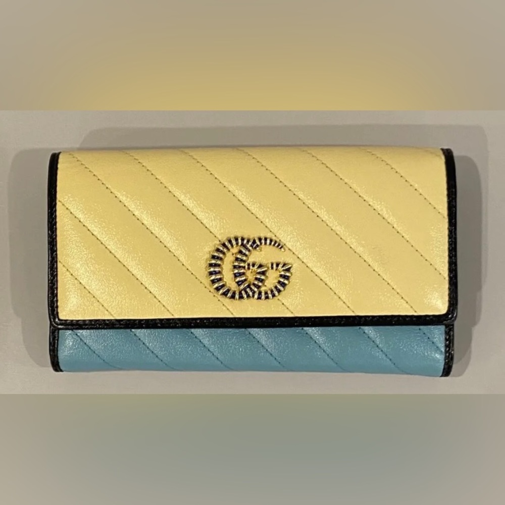 Gucci Marmont Butter Yellow & Blue Leather Wallet - Gorgeous! BNWT!